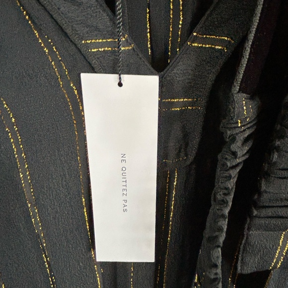 NE QUITTEZ PAS Dress Black Metallic Long sleeve Belted womens Medium New - Picture 5 of 9
